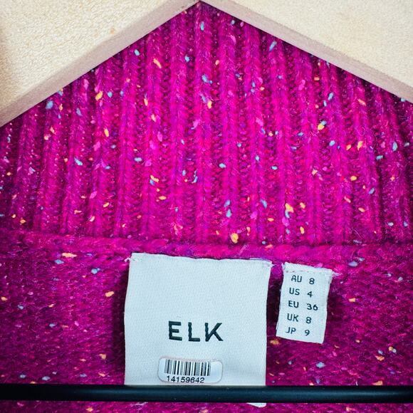Elk Magenta Wool Blend Mock Neck Sweater Yellow Trim Size US 4 - Picture 3 of 6